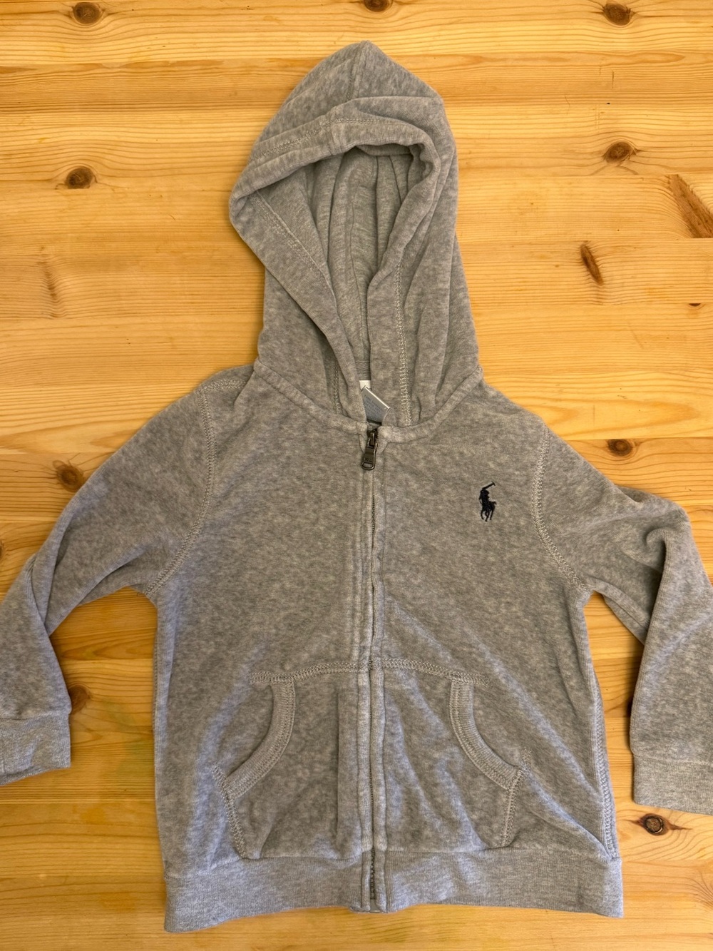 Ralph Lauren Polo baby gray velour zip up hoodie jacket 24 mos EUC